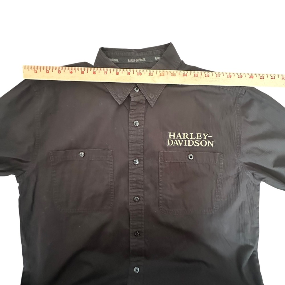 Harley Davidson Shirt Men's Large Black Short Sleeve Work Shirt Embroidered Logo - Picture 8 of 11